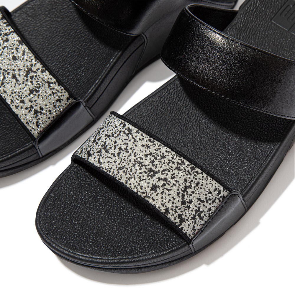 Fitflop Womens Slides Black - Lulu Shimmer Splash - JQ1240836